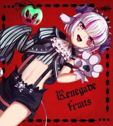 1girl bemani goma_(u_p) horns midriff navel_piercing piercing shorts sound_voltex tagme tongue_piercing