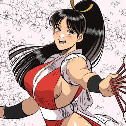1girl breasts fan fatal_fury highres large_breasts long_hair shiranui_mai smile solo
