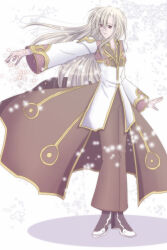 Rule 34 | 1girl, black shoes, blonde hair, brown coat, closed mouth, coat, commentary request, crossdressing, dated commentary, flat chest, full body, gold trim, high priest (ragnarok online), long hair, long sleeves, multicolored coat, parted bangs, ragnarok online, red coat, sharari, shoes, smile, solo, standing, two-tone coat, white coat