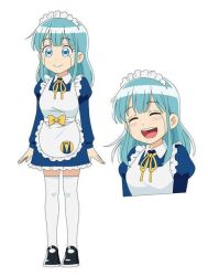 1girl aqua_eyes aqua_hair blush boku_to_roboco breasts eyelashes looking_ahead maid maid_headdress meiko_(boku_to_roboco) official_art reference_sheet skirt smile solo white_background