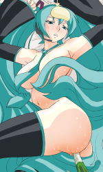 blush breasts hatsune_miku long_hair necktie nude object_insertion sick spring_onion thighhighs twintails vocaloid vocaloid2