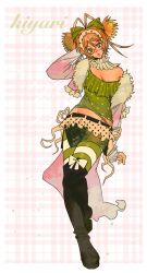 1girl antenna_hair black_boots boots breasts cleavage eyelashes glasses green_eyes hairband jacket kiyari0628 long_sleeves open_clothes open_jacket orange_hair original short_twintails skirt solo twintails