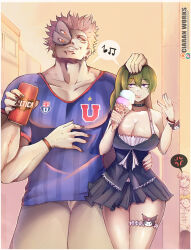 2boys 2girls alternate_costume anger_vein angry blonde_hair bracelet breasts can character_request ciaranworks cleavage crossover date day dress extra_arms fingernails food glasses green_hair hand_on_another&#039;s_hip hanging ice_cream jewelry jujutsu_kaisen kuromi land_(sousou_no_frieren) large_breasts long_hair looking_down looking_up multiple_boys multiple_girls muscular muscular_male musical_note nails red_hair road ryoumen_sukuna_(jujutsu_kaisen) sanrio sharp_fingernails smile sousou_no_frieren sportswear street ubel_(sousou_no_frieren)