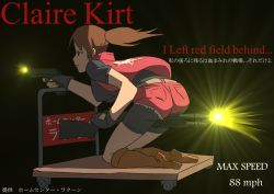 Rule 34 | 1girl, bike shorts, biker clothes, boots, breasts, brown eyes, brown hair, claire redfield, cutoffs, dual-mode shotgun, female focus, fingerless gloves, firing, gloves, gun, handgun, huka, knee boots, long hair, muzzle flash, pistol, ponytail, pump-action shotgun, pump action, resident evil, resident evil 2, semi-automatic shotgun, shotgun, solo, spas-12, translated, trolley, weapon, what