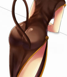 1girl ass back bare_arms black_dress breasts cat_girl cat_tail china_dress chinese_clothes clothing_cutout dress dutch_angle female_focus from_behind kuromitsu_(kyoukai_no_rinne) kyou_(karankoron) kyoukai_no_rinne leaning_forward medium_breasts out_of_frame short_sleeves side_slit skin_tight solo tail tail_through_clothes white_background