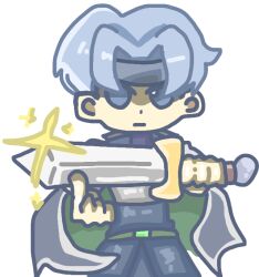 belt blue_eyes blue_hair cape cloak do_you_like_my_sword holding holding_sword holding_weapon knight light_blue_hair madou_monogatari markustdg non-web_source puyopuyo puyopuyo_fever schezo_wegey shining sword weapon
