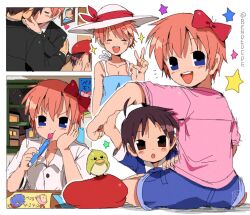 Rule 34 | 1girl, 2boys, bendedede, bird, doki doki literature club, dragon ball, dragonball z, family, father and daughter, highres, jewelry, mother and daughter, multiple boys, protagonist (doki doki literature club), ring, sayori (doki doki literature club), scene reference, slice of life