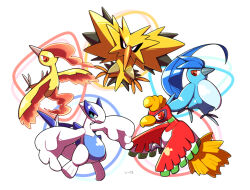 articuno beak bird black_eyes blue_eyes creatures_(company) eagle_(pixiv8177028) fire game_freak gen_1_pokemon gen_2_pokemon ho-oh legendary_pokemon lugia moltres nintendo no_humans pokemon pokemon_(creature) red_eyes wings zapdos