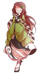 1girl alphes_(style) black_sandals brown_hair commentary_request dairi full_body futatsuiwa_mamizou futatsuiwa_mamizou_(human) geta glasses hair_ornament hands_in_opposite_sleeves haori highres japanese_clothes large_variant_set leaf_hair_ornament parody sandals scarf socks solo style_parody tabi tachi-e touhou transparent_background variant_set walking white_socks wide_sleeves