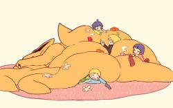 2boys 2girls ahoge beige_background blank_eyes blanket blonde_hair blue_eyes blunt_bangs bob_cut brother_and_sister chibi child closed_eyes controller cup facial_mark family food food_in_mouth fox fruit game_console hyuuga_hinata kitsune knitting knitting_needle kotatsu kurama_(naruto) kyuubi kyuubi_(naruto) lying mandarin_orange mizuto_(o96ap) mochi mug multiple_boys multiple_girls multiple_tails naruto naruto_(series) needle new_year o96ap on_stomach open_mouth playing_games product_placement purple_hair remote_control siblings simple_background sitting sleeping smile steam table tail u_u uzumaki_boruto uzumaki_himawari uzumaki_naruto wagashi whisker_markings whiskers yarn yarn_ball yellow_background