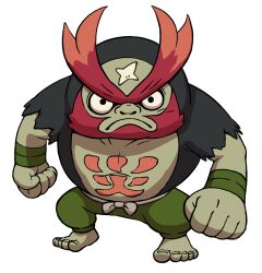 barefoot clenched_hands goridaruma green_pants highres looking_at_viewer official_art pants simple_background solo third-party_source toes white_background youkai_(youkai_watch) youkai_watch