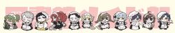 5boys 6+girls alternate_costume angela_(project_moon) apron binah_(project_moon) black_dress black_eyes black_hair blonde_hair blue_eyes blue_hair bottle bow bowtie braid broom brown_eyes brown_hair chesed_(project_moon) chibi closed_eyes crossdressing dress drunk enmaided fishnet_pantyhose fishnets full_body gebura_(project_moon) green_eyes green_hair grey_hair hat highres hod_(project_moon) hokma_(project_moon) holding holding_broom holding_tray kojocho05 library_of_ruina long_hair long_image long_sleeves looking_at_viewer maid maid_apron maid_headdress male_maid malkuth_(project_moon) monocle multiple_boys multiple_girls netzach_(project_moon) pantyhose ponytail project_moon purple_hair red_hair roland_(project_moon) short_hair short_sleeves simple_background standing tiphereth_a_(project_moon) tray twin_braids waist_apron white_apron white_bow white_bowtie white_hat wide_image wine_bottle yellow_apron yellow_eyes yesod_(project_moon)