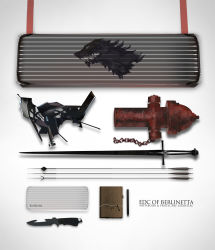 arrow_(projectile) bow_(weapon) case reference_sheet dagger fire_hydrant highres knife lin+ notebook pen pixiv_fantasia pixiv_fantasia_fallen_kings sword weapon weapon_focus