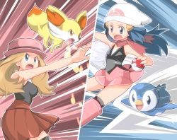 blue_eyes blue_hair dawn_(pokemon) fennekin gen_4_pokemon gen_6_pokemon hainchu nintendo piplup pokemon pokemon_(creature) serena_(pokemon) togekiss