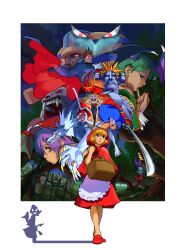 6+boys 6+girls abdomen_tail absurdres ahoge anakaris angry animal_ears animal_hands antennae apron arthropod_girl b.b._hood basket bat_wings bee_girl behind_tree bengus big_hair blonde_hair blue_eyes blue_hair blue_skin body_fur bolt_(hardware) border cat_ears cat_girl cat_paws cat_tail claws clenched_teeth colored_skin demitri_maximoff different_shadow distant dress dual_persona everyone evil_grin evil_smile felicia_(darkstalkers) forest furry furry_male game_cg glowing glowing_eyes graveyard green_hair grin gun head_wings highres hsien-ko huge_ahoge insect_girl insect_wings jedah_dohma jiangshi jon_talbain leotard lilith_(darkstalkers) long_hair long_tongue looking_at_viewer lord_raptor morrigan_aensland multiple_boys multiple_girls mummy nature nemes non-web_source open_mouth picnic_basket promotional_art purple_hair q-bee red_dress red_eyes red_hood red_leotard red_pupils red_shoes sasquatch_(darkstalkers) shadow shoes short_hair smile stinger submachine_gun tail teeth tongue tongue_out uzi vampire_savior:_the_lord_of_vampire victor_von_gerdenheim weapon werewolf white_border white_fur wings yeti_(creature) zombie