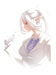 black_sclera colored_sclera earrings gloves jewelry long_hair nanquan_zhanglang necktie pixiv_fantasia pixiv_fantasia_last_saga pointy_ears ponytail red_eyes simple_background upper_body white_background white_gloves