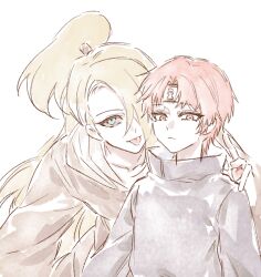 2boys :p blonde_hair blue_eyes child closed_mouth deidara_(naruto) eyeliner forehead_protector hair_over_one_eye high_ponytail long_hair m11080505 makeup male_focus multiple_boys naruto_(series) naruto_shippuuden ponytail red_eyes red_hair robe sasori_(naruto) short_hair sketch tongue tongue_out