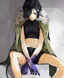 1girl black_hair navel short_hair short_shorts shorts tagme tail yonq98