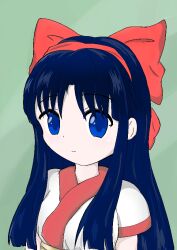 1girl ainu_clothes blue_eyes blue_hair breasts expressionless hair_ribbon long_hair looking_at_viewer medium_breasts nakoruru oekaki ribbon samurai_spirits snk solo the_king_of_fighters