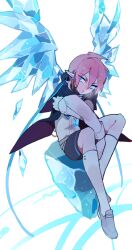 Rule 34 | 1boy, ahoge, black cape, black shorts, blue eyes, blue wings, brown shoes, buttons, cape, commentary request, crossed arms, earrings, full body, glowing, glowing necklace, hair between eyes, hood, hood down, hooded cape, ice, ice crystal, ice wings, jewelry, kneehighs, loafers, looking at viewer, male focus, parted lips, pendant, pink hair, pixiv fantasia, pixiv fantasia new world, pointy ears, red cape, shirt, shoes, short hair, shorts, simple background, sitting, socks, solo, sphere earrings, two-sided cape, two-sided fabric, unagi (nakaelric), white background, white shirt, white socks, wings