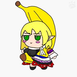 1girl banana blonde_hair food fruit fumo_(doll) green_eyes highres ihrorob meme mizuhashi_parsee non-web_source pointy_ears sad_banana_cat_(meme) scarf self-upload solo touhou white_scarf