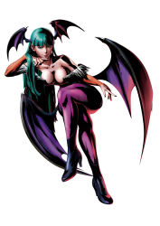 1girl 3d absurdres animal_print bat_print bat_wings breasts capcom cleavage darkstalkers demon_girl female_focus green_eyes green_hair head_wings highres large_breasts leotard long_hair low_wings marvel marvel_vs._capcom marvel_vs._capcom_3 matching_hair/eyes mori_toshiaki morrigan_aensland official_art pantyhose print_pantyhose solo wings