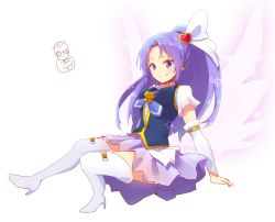 10s 1girl arm_warmers blush boots brooch cure_fortune detached_sleeves earrings eyelashes female_focus full_body gurasan_(happinesscharge_precure!) hair_ornament happinesscharge_precure! happy heart heart_brooch heart_hair_ornament high_heels hiiragi_syuu hikawa_iona jewelry long_hair looking_at_viewer magical_girl mniarnoako ponytail precure purple_eyes purple_hair purple_skirt shirt simple_background sketch skirt smile solo thigh_boots thighhighs vest white_background wide_ponytail zettai_ryouiki