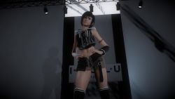 1girl 3d absurdres animated audible_music black_hair final_fantasy final_fantasy_vii final_fantasy_vii_advent_children hands_on_own_hips headband highres short_hair shorts solo sound standing tagme virt-a-mate w_arms video yuffie_kisaragi