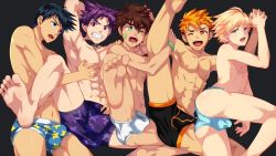 5boys barefoot black_boxer_briefs black_hair black_male_underwear blonde_hair blue_briefs blue_eyes blue_male_underwear blue_panties boxer_briefs briefs brown_hair bulge camp_buddy feet green_eyes hiro_akiba hunter_springfield keitaro_nagame male_focus male_underwear multiple_boys natsumi_hamasaki orange_eyes orange_hair panties purple_boxer_briefs purple_eyes purple_hair purple_male_underwear shota soles toes underwear underwear_only white_briefs white_male_underwear yaoi yoichi_yukimura
