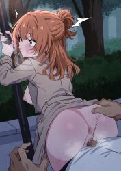 Rule 34 | 1boy, 1girl, absurdres, anus, ass, black pants, blush, boku no kokoro no yabai yatsu, breasts, breath, bush, censored, coat, commentary, cum, cum in pussy, ejaculation, grabbing another&#039;s ass, groping, hair bun, half updo, hetero, highres, holding, holding pole, lamppost, long hair, mekato, mosaic censoring, naked coat, night, nipples, orange eyes, orange hair, outdoors, paid reward available, pants, penis, pole, pov, pussy, sekine moeko, sex, shirt, small breasts, steaming body, tree, trench coat, twitching, vaginal, veins, veiny penis, white shirt, wide-eyed
