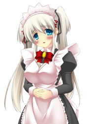 1girl blue_eyes blush female_focus mabinogi maid nao_(mabinogi) solo twintails umitsubame white_hair