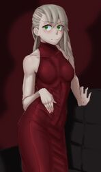 alphamob200x alphamob200x_2 bad_tag blonde_hair blush dress fingernails green_eyes highres long_fingernails maka_albarn red_dress sleeveless smile soul_eater tight_clothes tight_dress