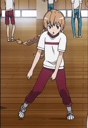 1girl aisaka_taiga animated braided_pigtails brown_hair gym_uniform pants red_pants swaying toradora!