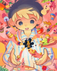 2girls 3boys black_eyes black_hair blonde_hair blue_hat blue_overalls blush brother_and_sister carrot child closed_eyes couch dice dog everdred_(mother_2) flower flying_man gift hat highres king_(mother_2) lamp magicant mani_mani_statue medium_hair monkey monster mother_(series) mother_2 mother_and_daughter mother_and_son multiple_boys multiple_girls navel ness&#039;s_mother ness_(mother_2) nintendo open_mouth overalls pajamas porky_minch shirt siblings sign sitting smile snowman sunglasses table teeth tomato tombstone tracy_(mother_2) ufo upper_teeth_only user_zpnu2438 white_shirt