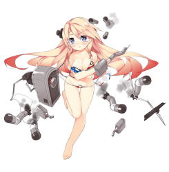 1girl :t american_flag_bikini american_flag_print archerfish_(warship_girls_r) barefoot bikini blonde_hair blue_eyes blush breast_hold breasts cleavage crossed_arms female_focus flag_print full_body large_breasts long_hair looking_at_viewer machinery navel official_art pout print_bikini saru simple_background solo swimsuit tears thigh_gap torn_bikini torn_clothes torpedo untied_bikini uss_archerfish_(ss-311) uss_archerfish_(zhan_jian_shao_nyu) wardrobe_malfunction warship_girls_r white_background
