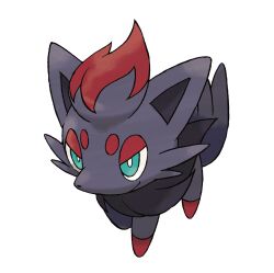 animal_focus aqua_eyes artist_request black_fur bright_pupils fox full_body gen_5_pokemon grin highres nintendo no_humans official_art pokemon pokemon_(creature) pokemon_bw pokemon_focus red_fur smile solo third-party_source transparent_background white_pupils zorua