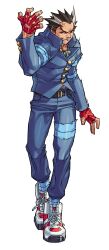 Rule 34 | 1boy, absurdres, ankle wrap, belt, blue pants, doppelganger, edaki shin&#039;ya, fingerless gloves, forked eyebrows, full body, gakuran, game cg, gloves, grin, highres, justice gakuen, kirishima kurou, leg wrap, male focus, moero! justice gakuen, multicolored hair, non-web source, official art, pants, red gloves, scar, scar on face, scar on forehead, school uniform, shoes, simple background, smile, sneakers, solo, standing, two-tone hair, vatsu, veins, veiny hands, walking, white background
