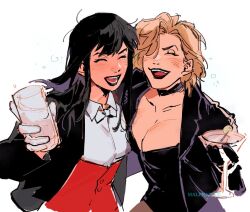 2girls black_canary black_hair blonde_hair dc_comics dinah_lance multiple_girls zatanna zatanna_zatara