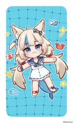 1girl :3 animal_ear_fluff animal_ears blonde_hair blue_eyes blue_hair cat_ears chibi closed_mouth crab dress fins fish_girl fish_tail full_body highres indie_virtual_youtuber kaniki_(sameko_saba) lifebuoy_hair_ornament long_hair looking_at_viewer low_twintails miaoema multicolored_hair revision sameko_saba sameko_saba_(fish) solo star_(symbol) streaked_hair tail twintails two-tone_hair very_long_hair virtual_youtuber white_dress