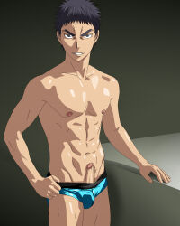 Rule 34 | 1boy, abs, black hair, blue eyes, highres, kasamatsu yukio, kuroko no basuke, male focus, muscular, muscular male, nipples, penis, sexyanimes, smile, standing, underwear