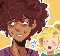Rule 34 | 2023, 2girls, :3, amphibia, angry, anne boonchuy, blonde hair, blush, brown hair, davriann, multiple girls, sasha waybright, twitter, v-shaped eyebrows, yuri