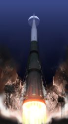 gradient_background highres launch_pad launch_tower launching moon no_humans outdoors real_life realistic rocket roy_fokka russian_text sky smoke soviet