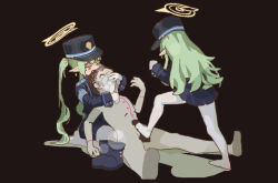 1boy 2girls animated armband black_background black_hat blue_archive blue_armband blue_footwear blue_shorts blue_skirt blush boots censored commentary doodle_sensei_(blue_archive) erection feet footjob forced full_body ghost_2e gloves green_hair hairdressing halo hat hetero hikari_(blue_archive) holding_sock hug kneepits long_hair long_sleeves looping_animation multiple_girls no_shoes nozomi_(blue_archive) pantyhose peaked_cap penis pleated_skirt pointy_ears seiza sensei_(blue_archive) shorts siblings simple_background sisters sitting skirt smell smelling smelling_clothes standing tagme testicles twins ugoira unworn_footwear unworn_socks very_long_hair video white_gloves white_pantyhose yellow_eyes yellow_halo