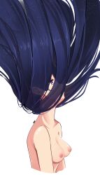 1girl absurdres artist_name black_hair blue_hair breasts collarbone commentary commission completely_nude cropped_torso english_commentary floating_hair highres long_hair looking_up love_live! love_live!_sunshine!! matsuura_kanan nipples nude pink_eyes profile purple_hair simple_background solo starry_hair whin white_background