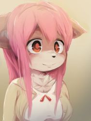 1girl breasts copyright_request dagasi dog female_focus full_body furry furry_female gradient_background highres long_hair momo-chan_(dagasi) pink_hair red_eyes solo