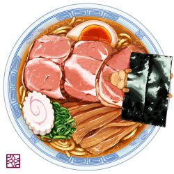 :3 animal_focus bowl egg egg_(food) food food_focus hardboiled_egg in_food kamaboko lilac_(p-f_easy) meat no_humans noodles original rabbit ramen sleeping solo spring_onion udon under_covers
