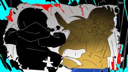 2girls blood character_request flower_on_face highres hololive hololive_indonesia hood hood_down kagerou_days_(vocaloid) multiple_girls parody retayu_arth style_parody