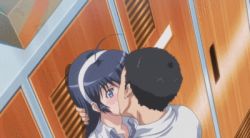 1boy 1girl animated animated_gif ass blackmail blush clothes_lift hetero kaneko_hiraku kiss locker locker_room long_hair lowres netorare no_panties pet_life rape skirt skirt_lift