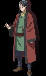 1boy bad_tag belt black_hair boots brown_eyes chest_length_hair looking_at_viewer male_focus orha_(teogonia) ponytail robe serious short_sleeves solo teogonia traditional_clothing utility_pouch