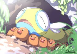 Rule 34 | black eyes, cave, commentary request, day, diglett, dunsparce, gen 1 pokemon, gen 2 pokemon, grass, nintendo, no humans, oooise, open mouth, outdoors, pokemon, pokemon (creature), pokemon focus, signature